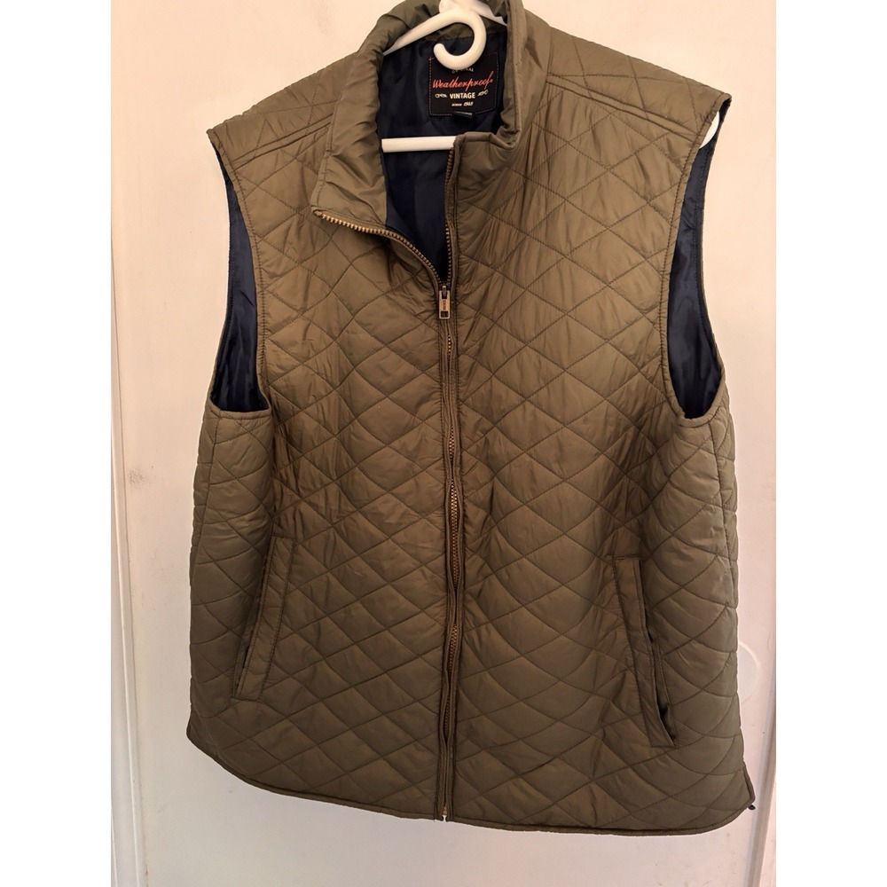 Weatherproof Vintage Mens XL Olive Green Quilted Best 50x28 Slash Pockets Sporty